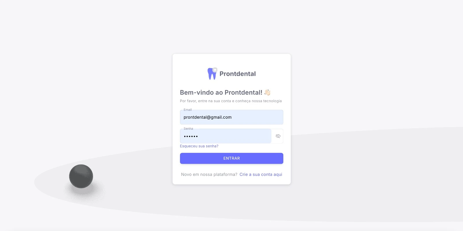 Tela de login para o sistema de uma clínica dentária