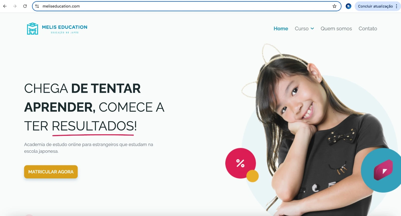 Tela de início do portal Melis Education
