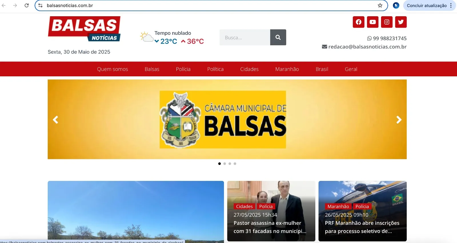 Tela do site da Câmara Municipal de Balsas