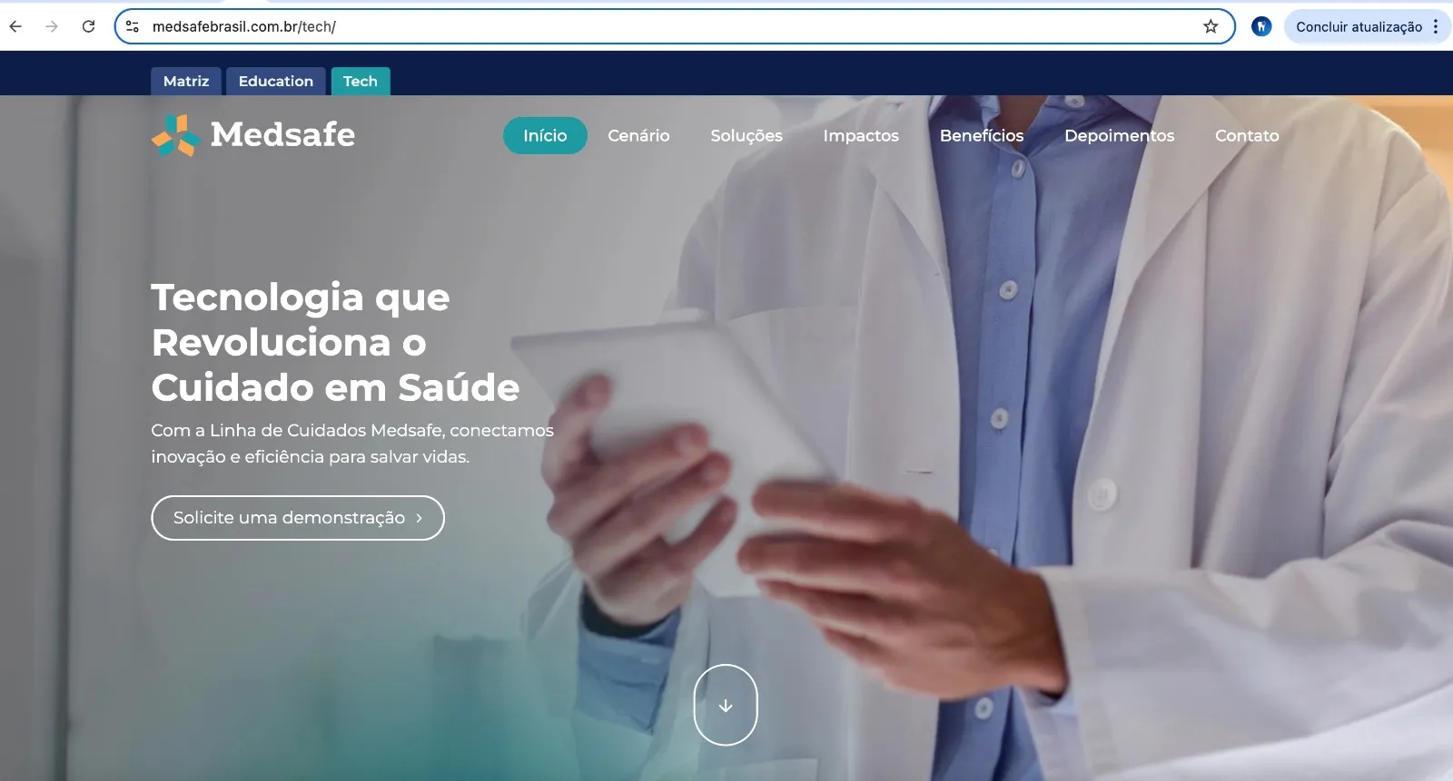 Tela do site da empresa Medsafe - Tech